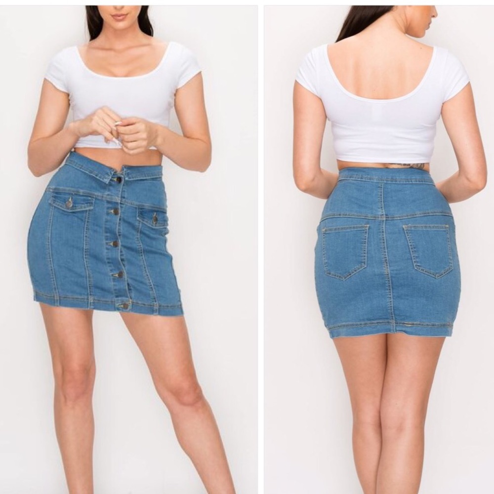 Denim Plus Size Button Front Mini Skirt NWT